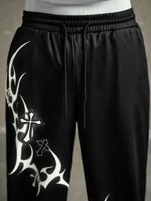 AXEPEAK Men's Fashion Digital Cross Print Sweatpants - Black - View 6