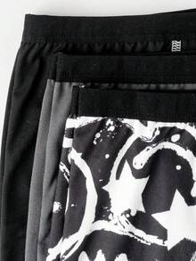 3 pièces/Paquet Sous-vêtements longs vintage streetwear confortables, doux et respirants avec imprimé tout-sur-tout de visages souriants graffitis pour adolescents garçons, multicolore