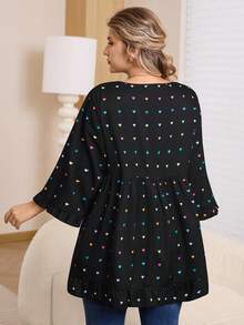 EMERY ROSE Áo kiểu cỡ lớn in hình trái tim, viền bèo nhún, thích hợp mặc mùa đông, dịp Giáng sinh, năm mới, thanh lịch, dự tiệc, chấm bi, thoải mái, ngày Valentine, ngày của Mẹ, áo kiểu cỡ lớn thoải mái và giản dị, áo kiểu nữ cỡ lớn, áo tunic cỡ lớn, áo tunic cỡ lớn đi biển, kỳ nghỉ xuân, ngày lễ cho phụ nữ. - màu đen - Xem 2