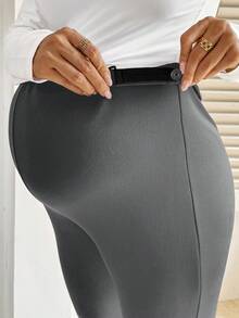 SHEIN Maternity Casual Solid Color Flared Pants With Thermal Lining, Autumn/Winter - Dark Grey - View 5