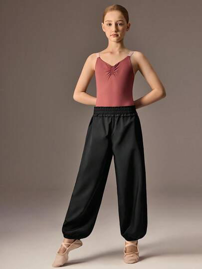 SHEIN Tween Girls Black Ballet Casual Pants, Fashionable Soft Fabric Ballet Training, Everyday Wear, Dance Practice Pants, Sports Pants, Everyday School Life.