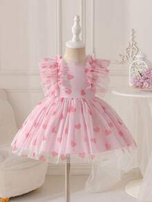 Glamorique Kids Robe de demoiselle d'honneur fleurie pour bébé fille, mariage, fille de fleurs, élégante, amour, Saint-Valentin - Rose bonbon - Voir 1