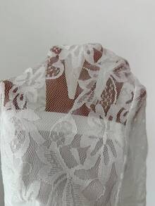 Elenzga Women's Elegant Lace Flare Sleeve Waist Fitted Top And Straight Hem Skirt 2 Pieces Set - White - View 8