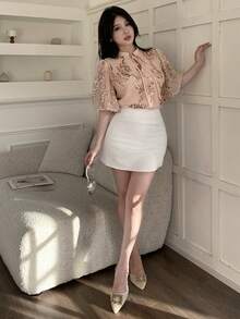 Feyla 女士优雅通勤亮片装饰衬衫 - 粉色 - 查看 6