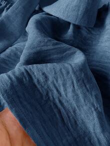 SHEIN Frenchy 女士夏季休闲性感度假风纯色多层荷叶边吊带露背系带娃娃衫式上衣 - 藍色 - 查看 5