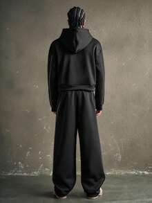 AXEPEAK Men's Contrast Trim Zip-Up Hoodie And Pocket Sweatpants Set - Black - View 2