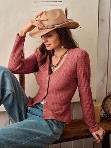 Wildy Áo thun dài tay cơ bản phong cách miền Tây giản dị dành cho nữ, thích hợp mặc hàng ngày vào mùa thu/đông - Gỗ đỏ - Xem 1