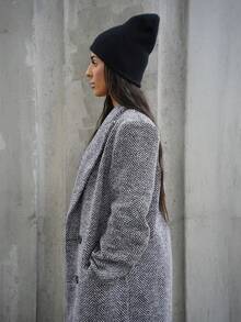 SAYEHFBABY 女士人字形翻领长袖长款大衣，秋冬款 - 灰色 - 查看 6