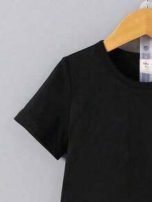 1 Set Tween Boys Casual Fashionable Comfortable Simple Numeric 67 Pattern Short Sleeve Round Neck T-Shirt And Shorts Set, Suitable For Outdoor, Sports, Spring/Summer - Black - View 4