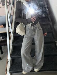 DAZY Women's Rhinestone Embellished Casual Loose Straight Leg Jeans Carnival - Blue - View 6