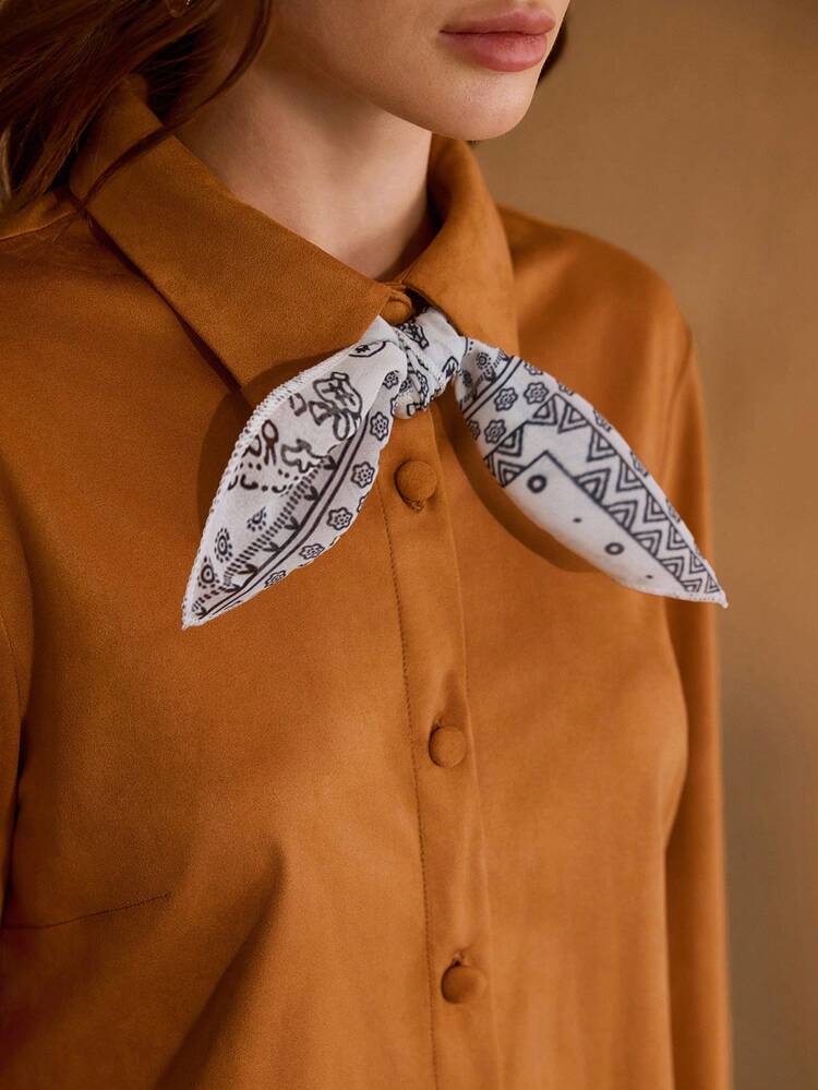 WOMEN'S ELEGANT CONTRAST BOW TIE SHIRT, SUITABLE FOR COMMUTING