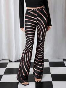 Y2Kool Maria Clara Maia Schwarze & roségoldene Y2K Streetwear Slim Fit Lässig Hose für Damen, geeignet für Partys, Feiertage und den täglichen Gebrauch, Schlaghose für Frauen, Geburtstag, Karneval - Schwarz - Übersicht 1