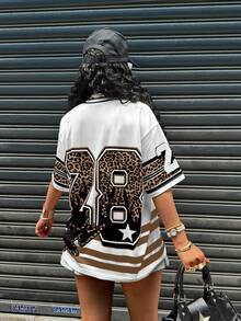 Rovax 女士V领短袖字母豹纹休闲T恤 - 彩色 - 查看 2