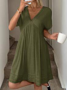 Easowa 夏季亚麻风格宽松休闲连衣裙，适合女性穿着，也适合音乐节穿着。 - 綠色 - 查看 2