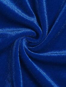 EMERY ROSE Plus Size Women Velvet A-Line Waist Cinched Long Sleeve Dress, Fashionable For Christmas Party, Celebration - Royal Blue - View 8