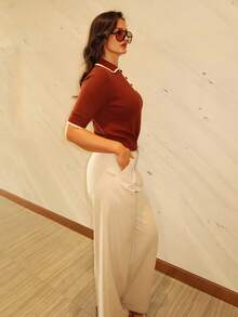 MDEdit Damen elegante moderne Mode Bürokleidung gerade geschnittene Anzughose, Outfits für Frühling/Sommer - Aprikosenfarben - Übersicht 6