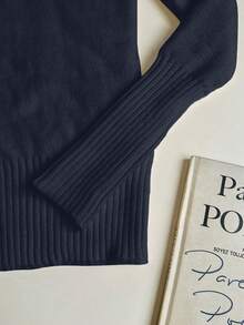 Franclia Jersey de punto de cuello alto, grueso y sin costuras, ajustado y de manga larga, versátil para otoño/invierno