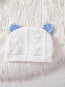 Set de 2 piezas de pelele y gorro con estampado de oso lindo y sencillo de manga larga para recién nacido, ropa de estar en casa casual - Blanco - Ver 7