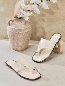 SHUZIA 女士户外平底凉鞋趾环套脚露趾拖鞋