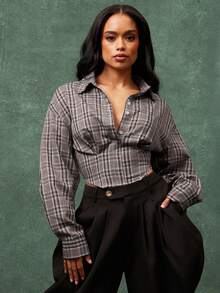 Vixey Camisa con cuello puntiagudo, abotonada, mangas farol y bajo asimétrico - Marrón - Ver 1