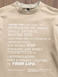 SWAVVY Men's Knit Casual Daily Young English Print Patchwork Loose Long Sleeve T-Shirt - Apricot - View 2