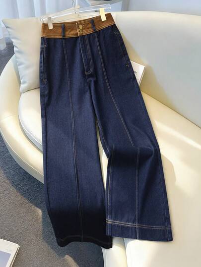 GlowEve Women's Elegant Casual Contrast Color Straight Leg Jeans