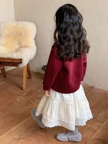 DAZY 女童圆领荷叶边卡通休闲长袖时尚花卉边饰卫衣 - 紅色 - 查看 2