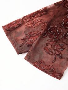 Ellevyn Cárdigan elegante de cuello en V con estampado floral jacquard - Burdeos - Ver 10