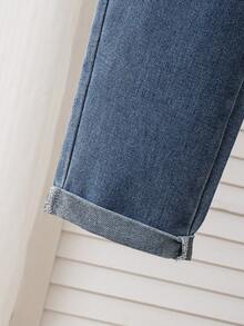 Mirajuku 2pcs/Set Boys' Casual Striped T-Shirt With Denim Pocket Patchwork, Paired With Ripped Jeans, Fashionable Outfit For Multiple Occasions - Blue - View 8