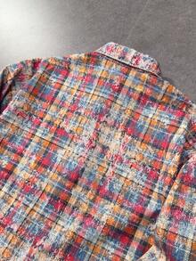 ROMWE MEN Spring/Summer Casual Graphic Red Men'S Casual Plaid Denim Jacket, Autumn - Black - View 6