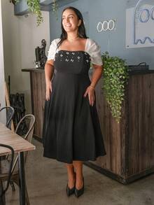 Truni Plus Size Strapless Midi Dress, Evening Gown,Women Clothes,Party Dress,Brown Birthday Dresses For Women, For Pear Triangle Body Shape - Black - View 4