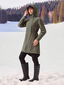 OutZeal Veste d'extérieur pour femmes, résistante à l'eau et coupe-vent, avec cordon de serrage à la taille, longueur hanches, avec poches, pour randonnée et camping