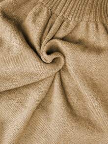 SHEIN Elenzya Women's Elegant Solid Color V-Neck Ribbed Button Long Sleeve Sweater Dress - Khaki - View 7