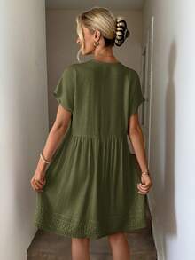 Easowa 夏季亚麻风格宽松休闲连衣裙，适合女性穿着，也适合音乐节穿着。 - 綠色 - 查看 4