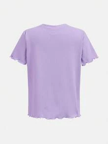 Conjunto de pijama de verão para menina, casual, de cor sólida, com blusa de manga curta e calça.