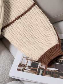 Franclia Cárdigan tipo abrigo con mangas de farol y ribete contrastante, Top de manga larga - Multicolor - Ver 5