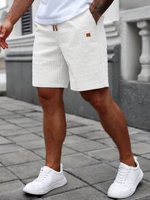 Manfinity Homme Men's Casual Solid Color Drawstring Waist Shorts, Summer - White - View 4