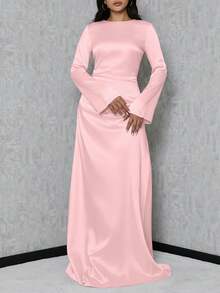 SHEIN Tall Váy đuôi cá tay kèn cao cấp cho nữ - Bụi hồng - Xem 6