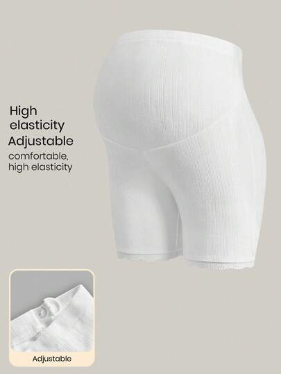 Modmama White Jacquard Textured Adjustable Waist Casual Shorts/Leggings For Pregnant Women, Suitable For Spring And Summer. Suitable For Casual Maternity Wear, Women's Maternity Shorts, Adjustable Maternity Shorts. Pregnancy Shorts Stretchy Shorts For Woman Adjustable Shorts High Elastic Shorts