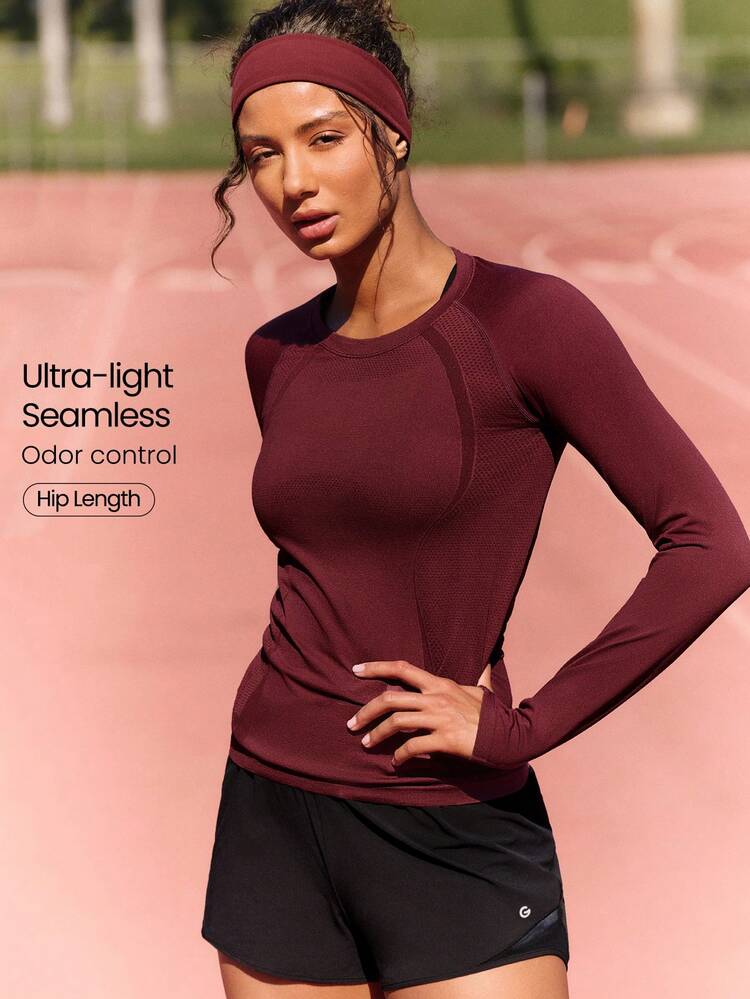 Seamless Slimfit Long Sleeve Top Hip Length Antibacterial Lightweight Summer