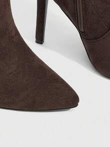 Daringsoles 女式绒面细高跟靴，深棕色，性感派对、舞蹈、宽松腿、褶皱、过膝，秋冬款 - 咖啡棕 - 查看 6