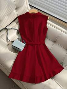 Franclia Elegant Jumpsuit With Belt, Draping Design For Women - Red - View 2