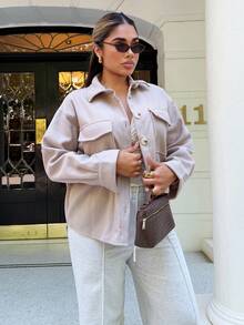 Maria Perezxox Abrigo con bolsillo con solapa y hombros caídos para otoño/invierno - Camel - Ver 6