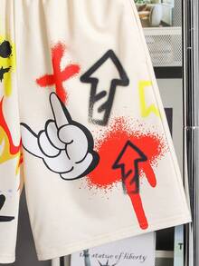 SHEIN 2Pcs Kids Tween Boy Casual Versatile Comfortable Graffiti Letter Street Fashion Print Crew Neck Sleeveless Loose Fit Top And Shorts 2 Pieces Knit Set, Suitable For School, Garden, Beach, Birthday, Spring/Summer