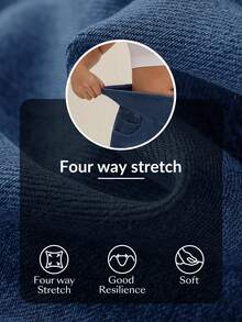 Flexra 大码女式交叉腰带针织牛仔运动修身阔腿直筒裤 - 深色水洗藍 - 查看 8