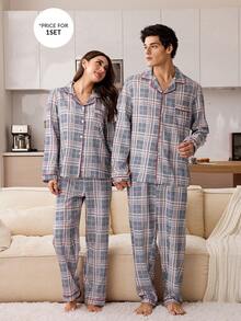 CoupledUp Classic Plaid Contrast Trim Men's Pajama Set - Multicolor - View 5