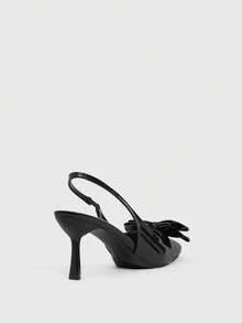 CUCCOO BIZCHIC Women's Pointed Toe High Heel Pumps, Backless With Bowknot, Sexy Metal Buckle Closure, Red Lining Spring Shoes - Black - View 2