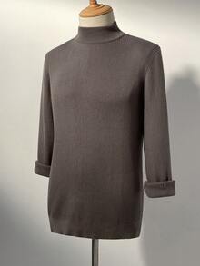 Manfinity Homme 男士休闲日常通勤简约纯色罗纹针织衫，秋冬款 - 咖啡棕 - 查看 8