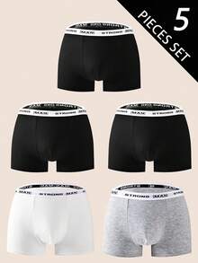 Manfinity Underwear&Sleepwear Basics 5 piezas/paquete Calzoncillos tipo bóxer sin costuras con estampado para hombres, ropa interior de talla grande, adecuada para todas las estaciones - Multicolor - Ver 8