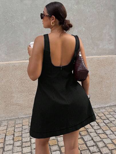 Dripcurv Vestido de mezclilla con espalda descubierta para mujer de talla grande